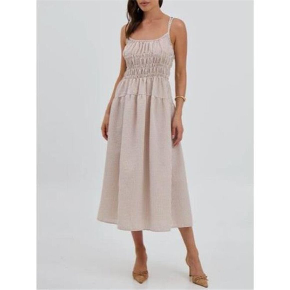 Striped Smocked Bodice Midi Dress